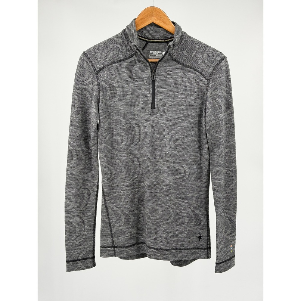 Smartwool Women L Merino 250 1/4 Zip Base Layer Gray Swirl Pattern Wool